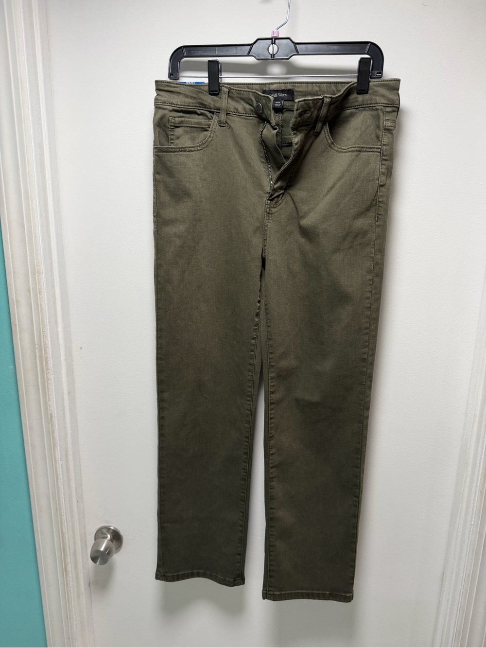 Well Worn High Rise Straight Leg Jeans - Olive Green